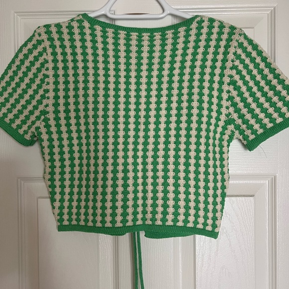 Zara Green/Cream Knit Lace Up Crop Top size S - Picture 5 of 5